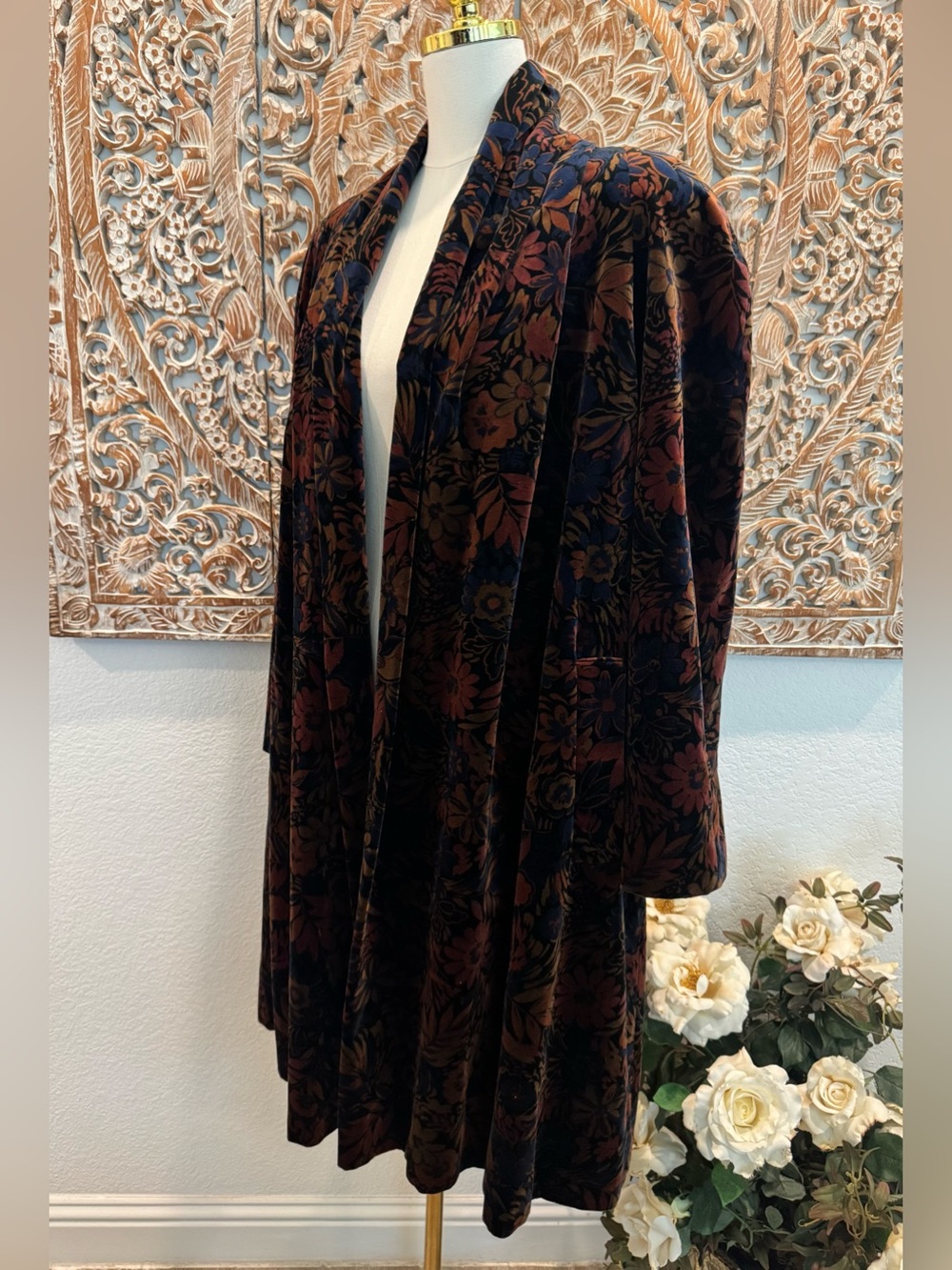 Portrait x de Ball 100% Cotton Velvet Open Front Floral Opera Jacket Made in USA - Picture 5 of 16